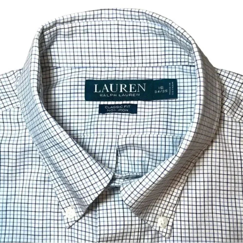 Lauren Ralph Lauren Classic Fit Non Iron Shirt in White/Blue Check Mens 16/34-35
